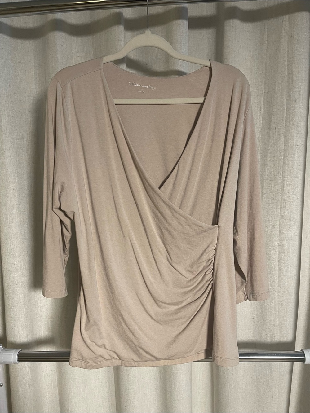 Soft Surroundings Neutral Taupe Draped Surplice Top